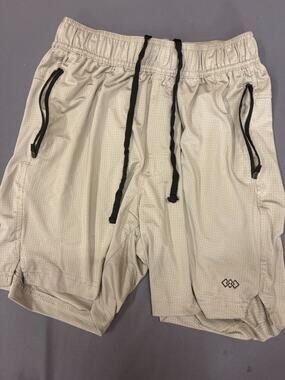 LEG3ND Shorts Mens SM Mesh Athletic Gym Tan Zipper Pockets Running Training